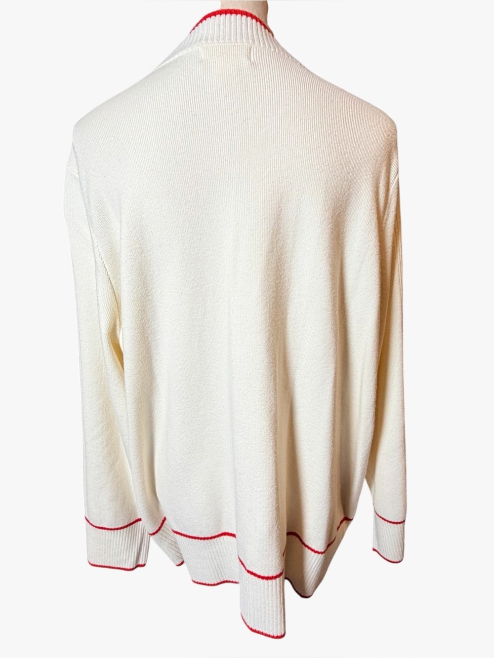 Maeve Anthropologie Ribbed Cream Cardigan Red Piping Varsity Preppy Size 2X - Picture 3 of 10